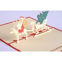 Handmade 3D Pop Up Christmas Card Santa Claus Reindeer Sledge Express Gift Delivery Home Ornament Greeting Card
